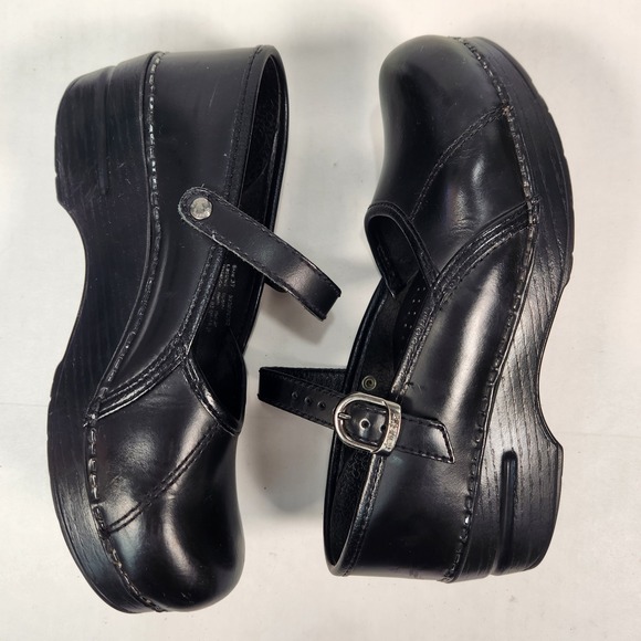 Dansko Black Leather Marcelle Mary Jane Clogs Comfort Shoes Size 37 - Picture 8 of 10